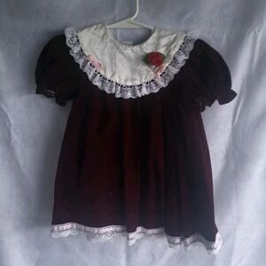 vintage Picture Perfect toddler dress 4t‎ burgundy velvet satin collar lace